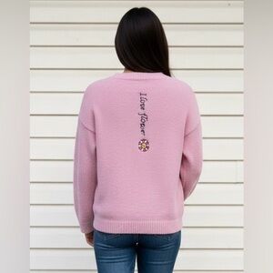 Peony-C By L&H Pink Fuzzy Sweater Smiley Flower Detail Size L (see measurements)